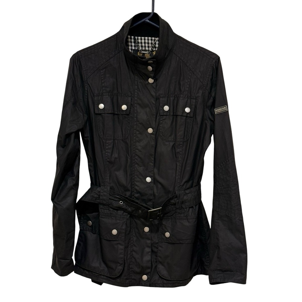 Barbour International Women's Black Streak Biker Waxed Jacket Size 8 US, 12 UK